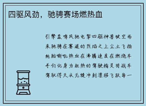 四驱风劲，驰骋赛场燃热血