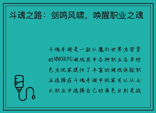 斗魂之路：剑鸣风啸，唤醒职业之魂