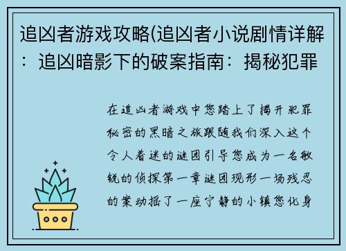 追凶者游戏攻略(追凶者小说剧情详解：追凶暗影下的破案指南：揭秘犯罪谜团)