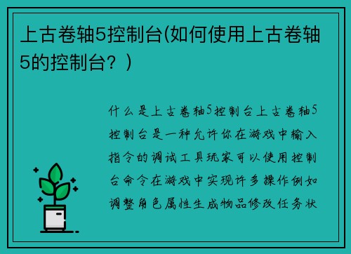 上古卷轴5控制台(如何使用上古卷轴5的控制台？)